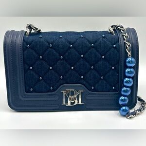New Badgley Mischka Navy Quilted Crossbody Bag
